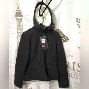 NWT~YOKI Women’s Black Quilted Fleece Jacket with Full Sherpa Lining & Hood~XL